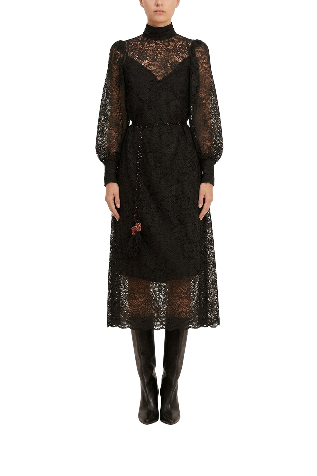 Robe midi en dentelle - Noir