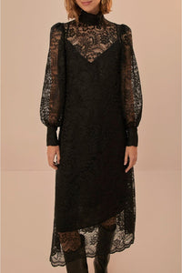 Robe midi en dentelle - Noir