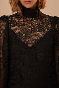 Robe midi en dentelle - Noir