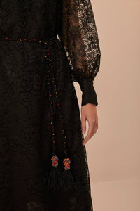 Robe midi en dentelle - Noir