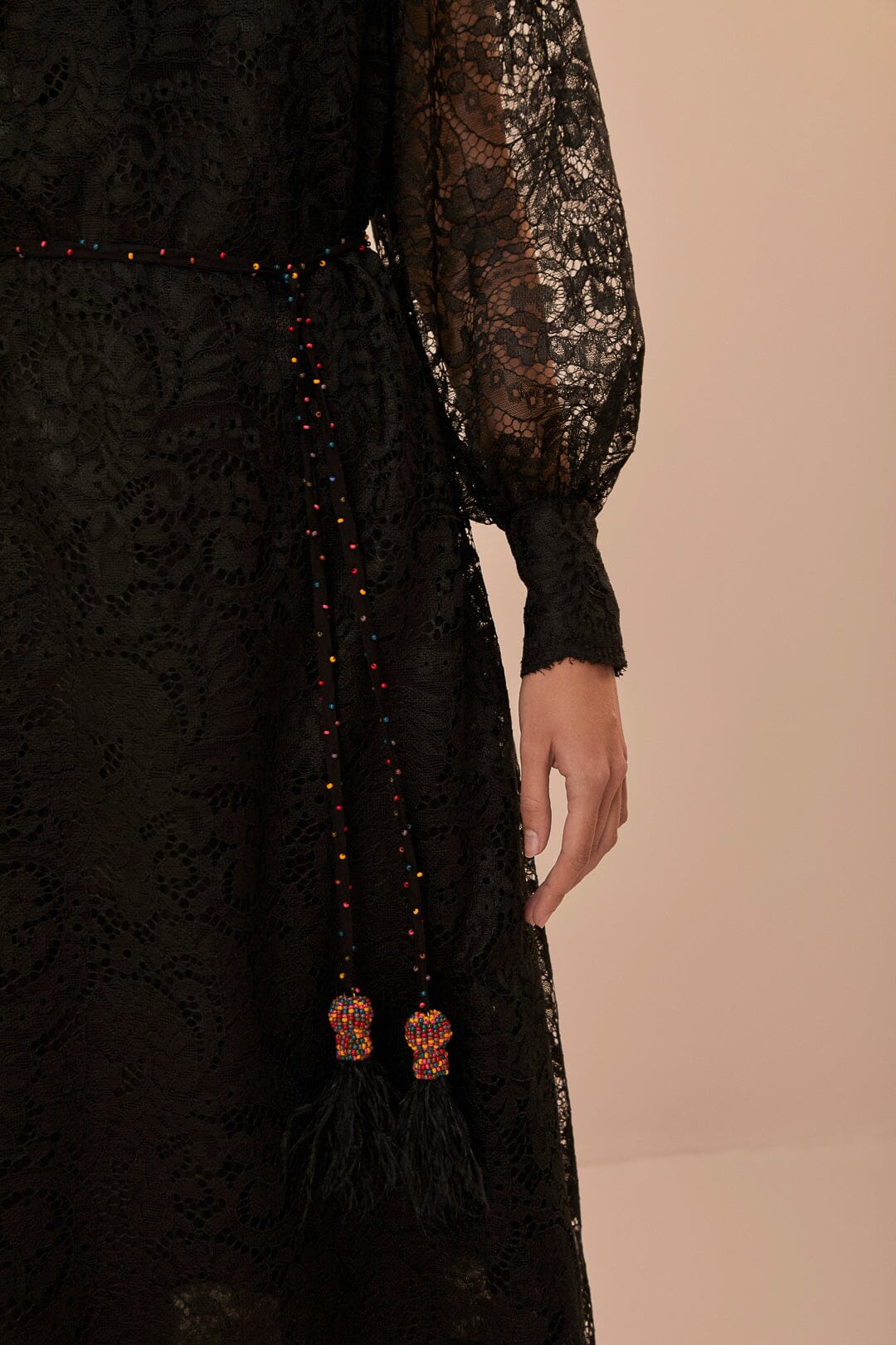 Robe midi en dentelle - Noir