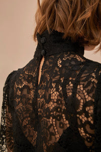 Robe midi en dentelle - Noir