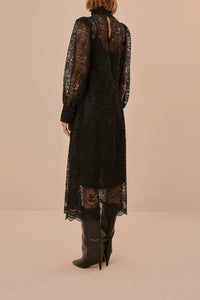 Robe midi en dentelle - Noir