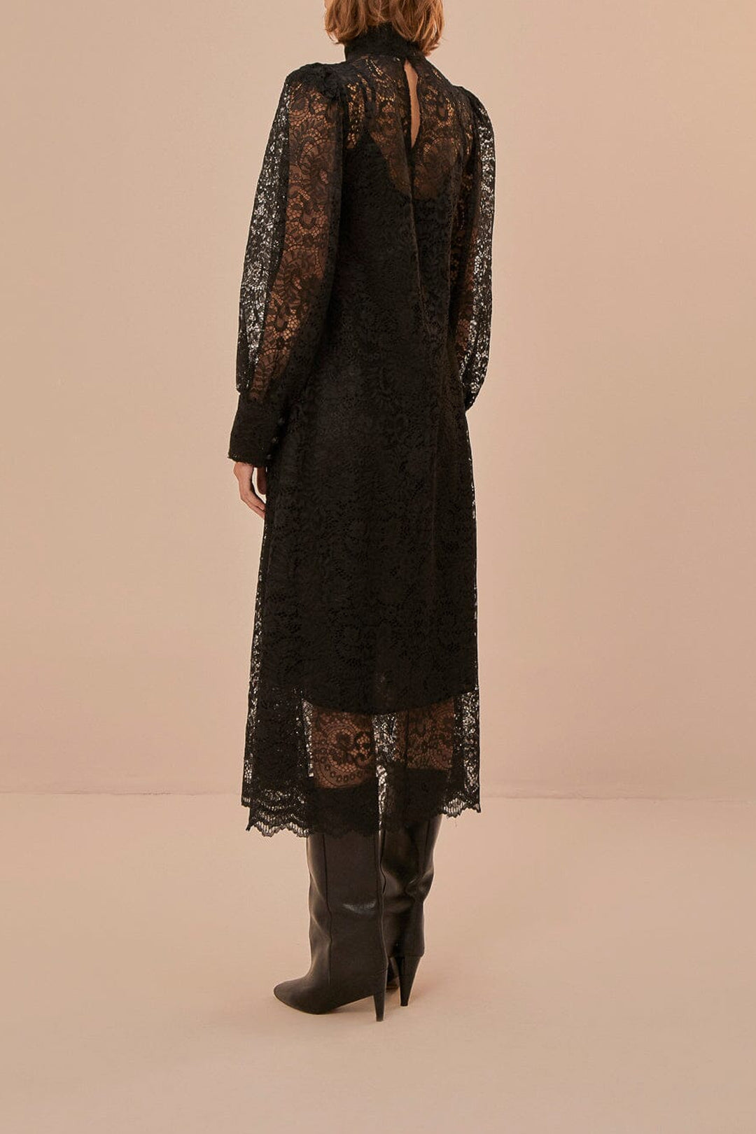 Robe midi en dentelle - Noir