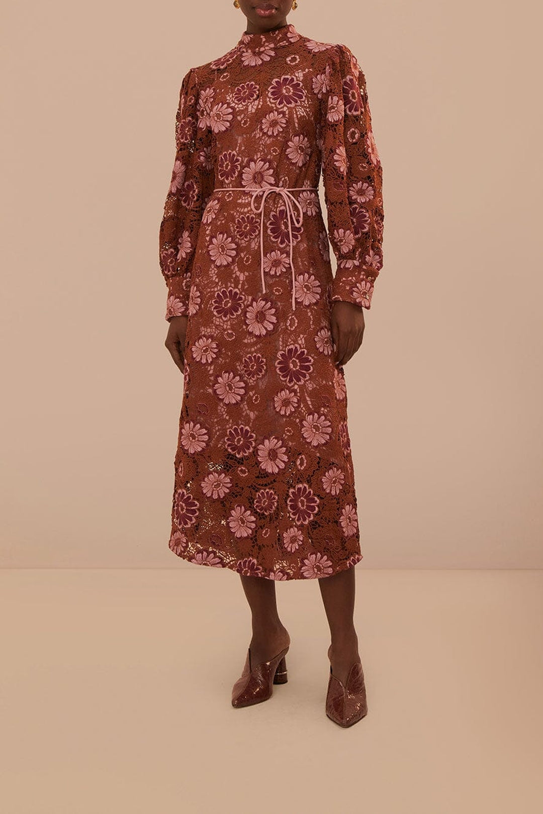 Robe midi Gigi Tapestry en dentelle - Bordeaux