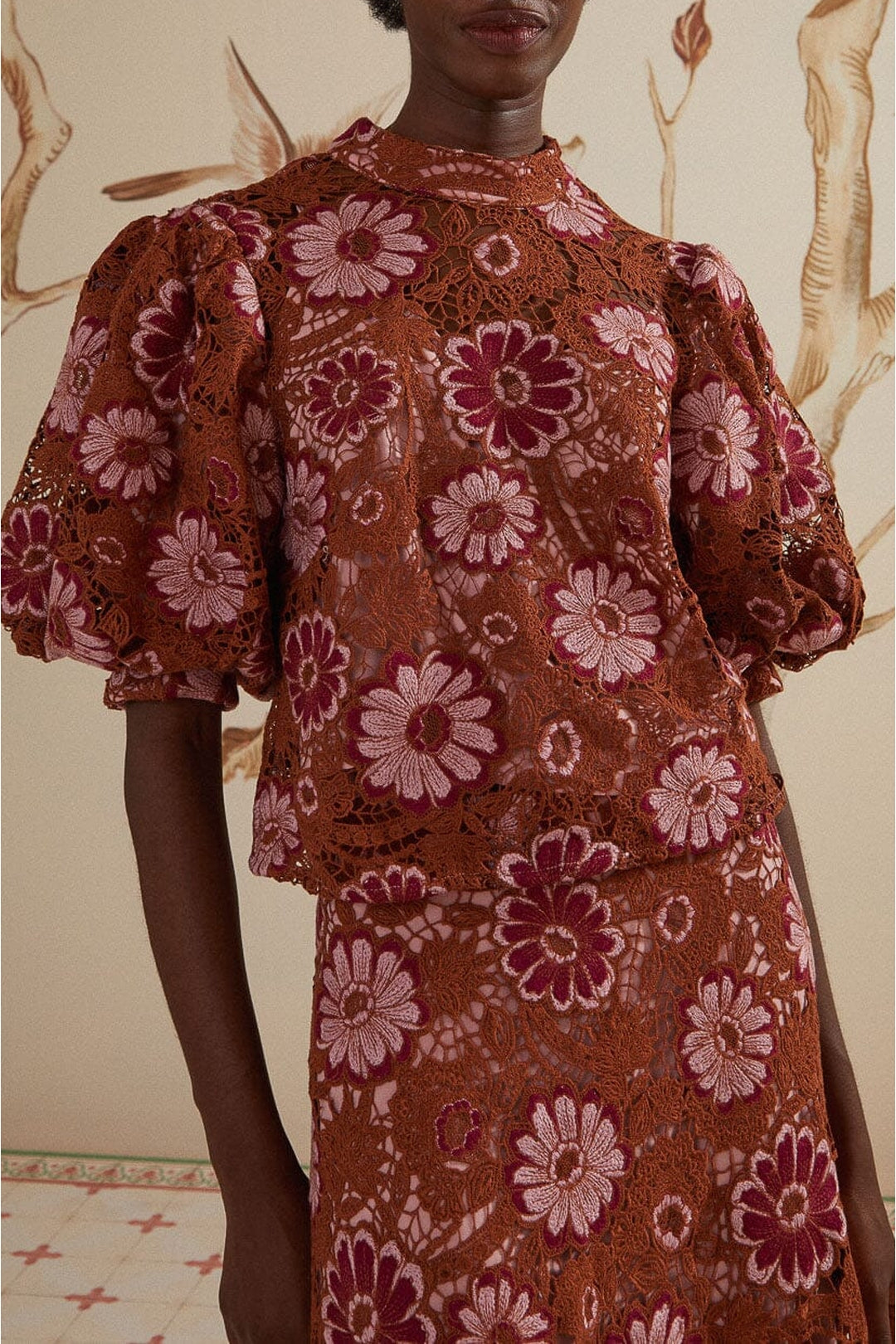 Blouse Gigi Tapestry en dentelle - Marron