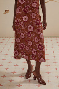 Jupe midi Gigi Tapestry en dentelle - Marron