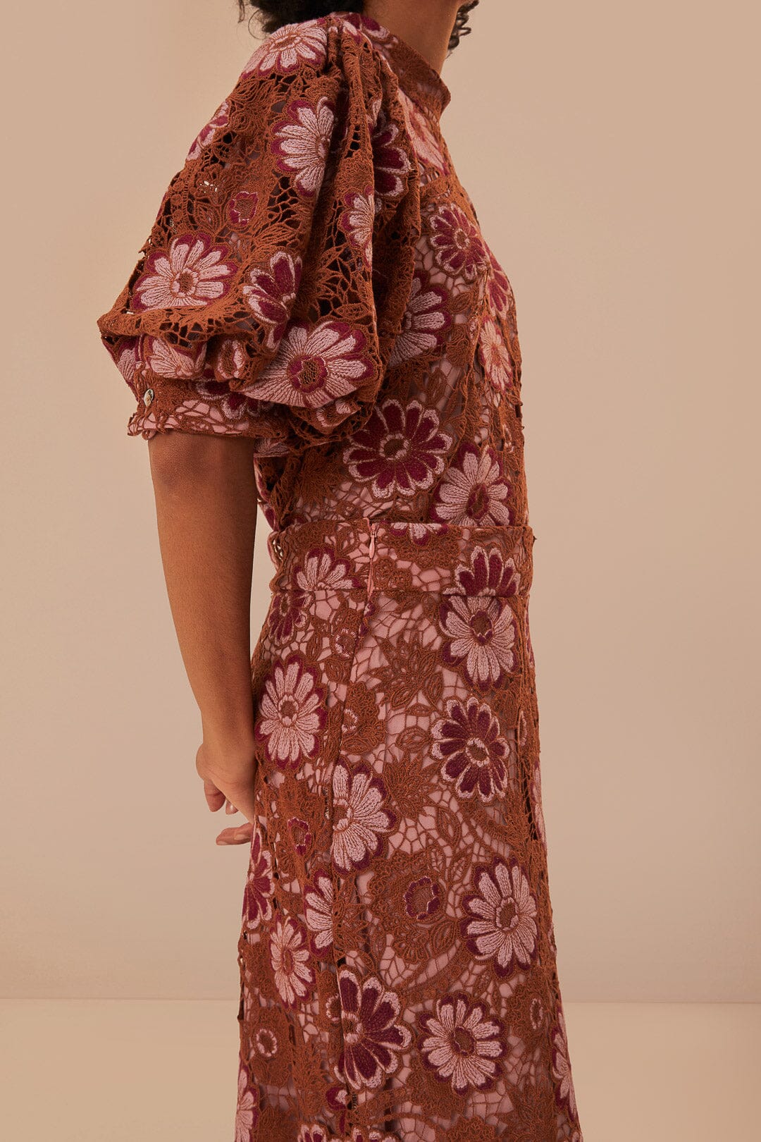 Jupe midi Gigi Tapestry en dentelle - Marron