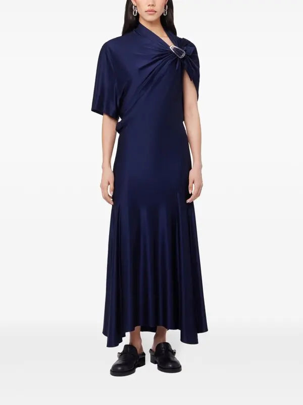 NAVY ASYMMETRICAL LONG DRESS IN JERSEY