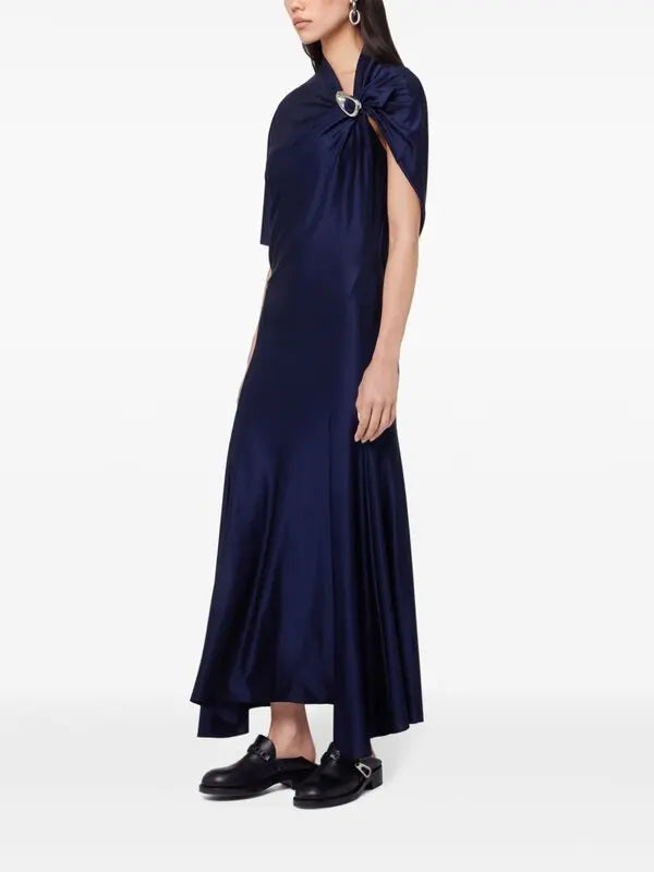 NAVY ASYMMETRICAL LONG DRESS IN JERSEY