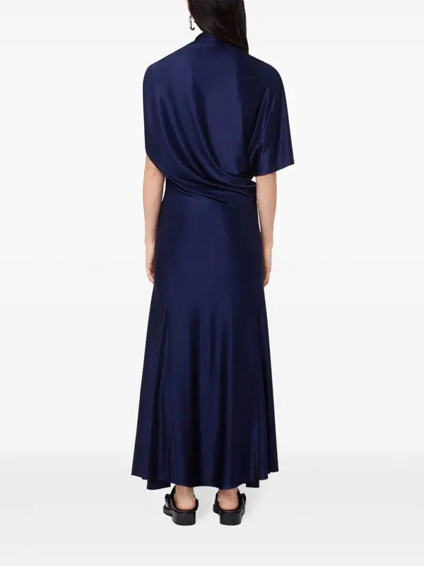 NAVY ASYMMETRICAL LONG DRESS IN JERSEY