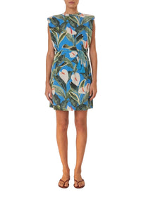 Anthurium Garden short cotton dress - Blue