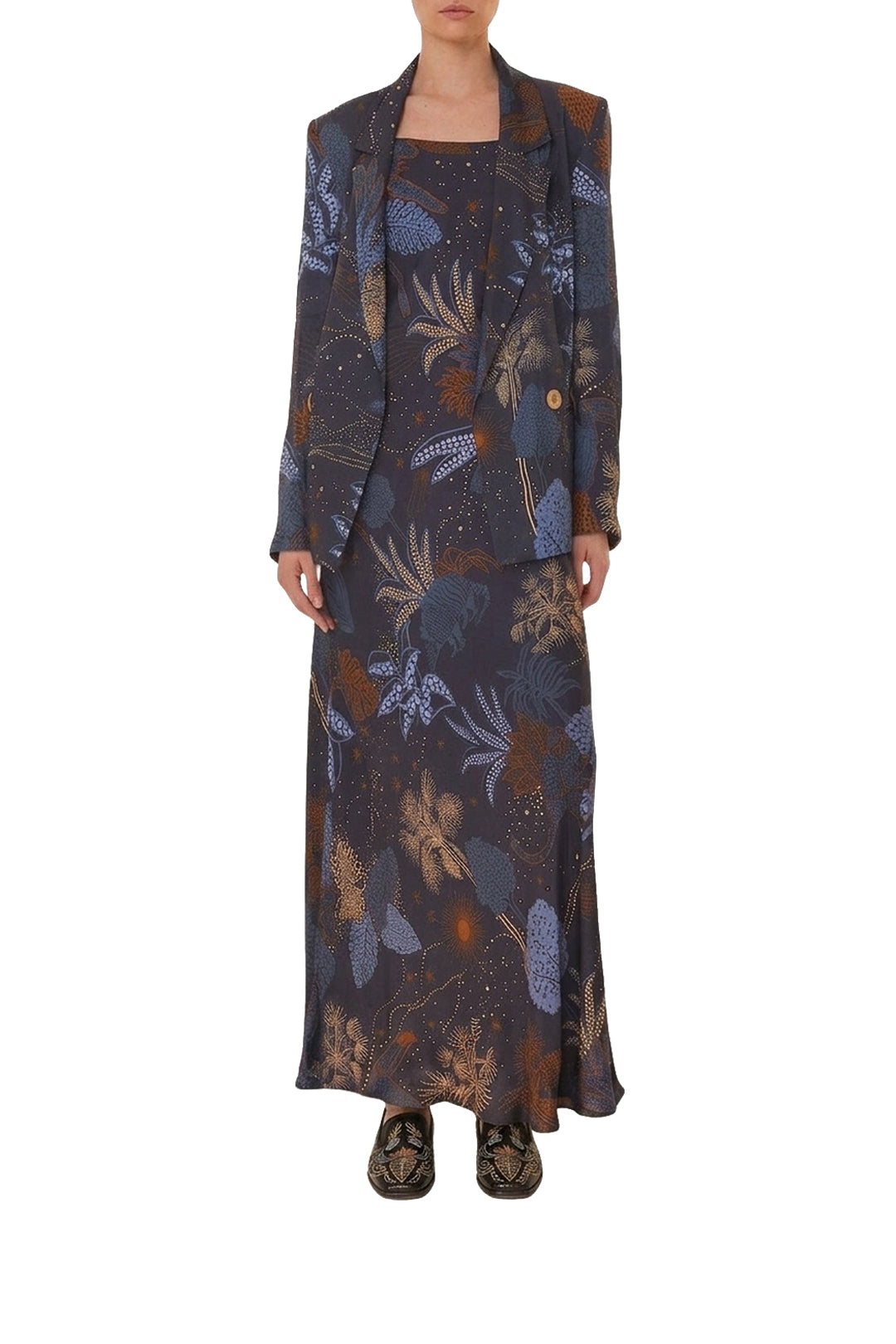 Robe longue nuisette à motif jungle - Bleu