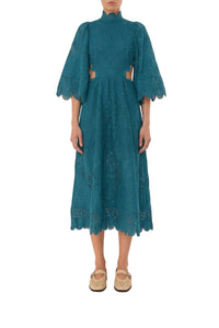Robe midi en dentelle ajourée - Vert