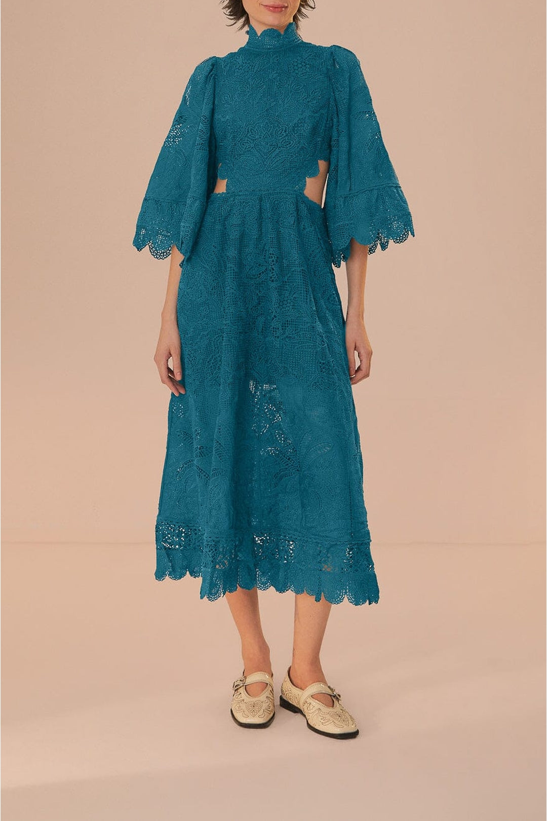 Robe midi en dentelle ajourée - Vert