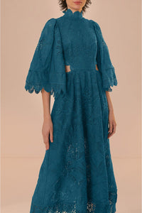 Robe midi en dentelle ajourée - Vert