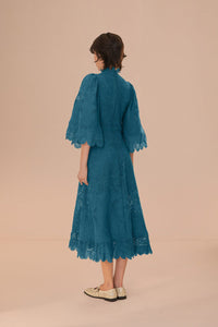 Robe midi en dentelle ajourée - Vert