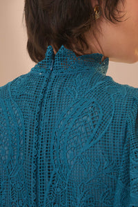 Robe midi en dentelle ajourée - Vert