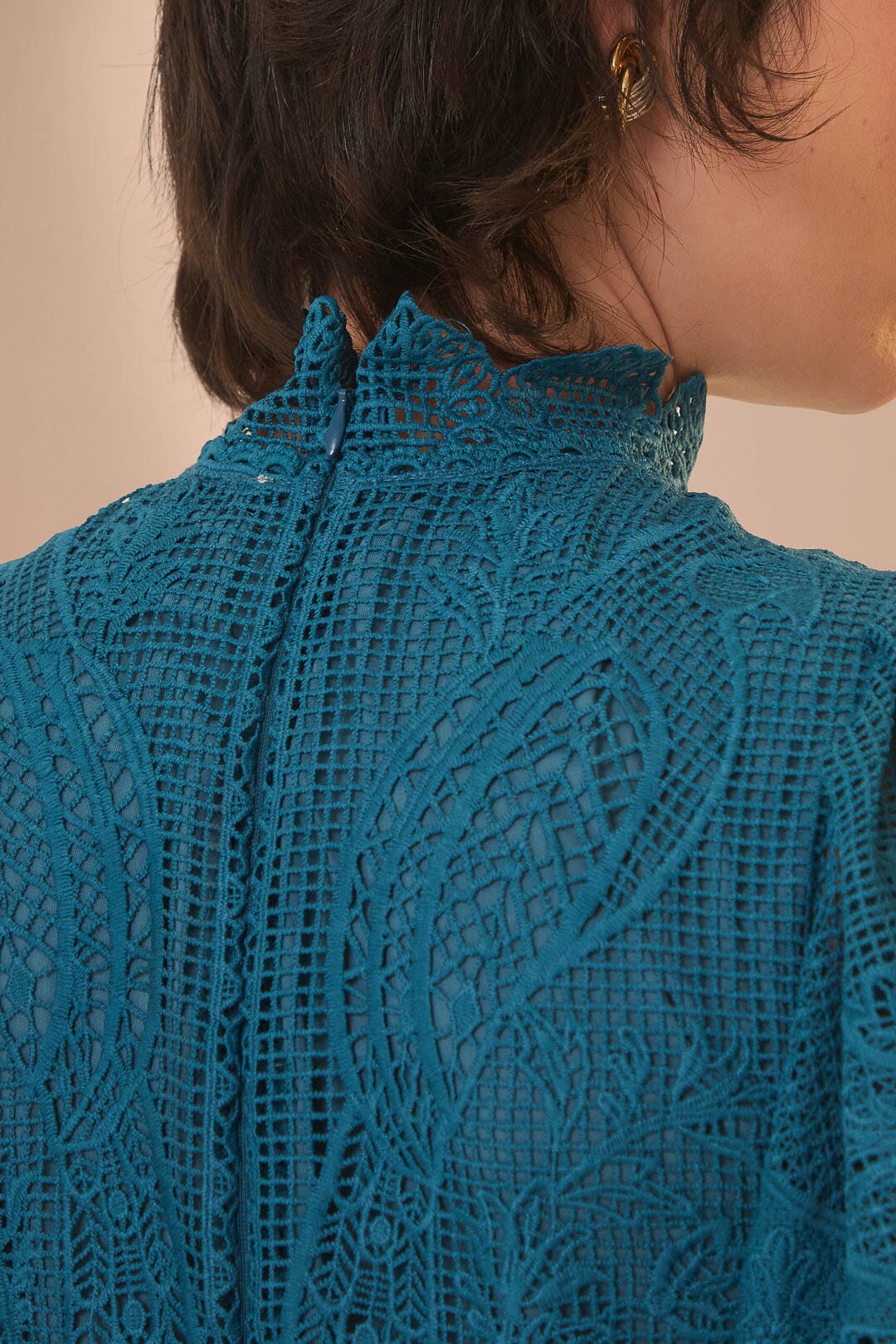 Robe midi en dentelle ajourée - Vert