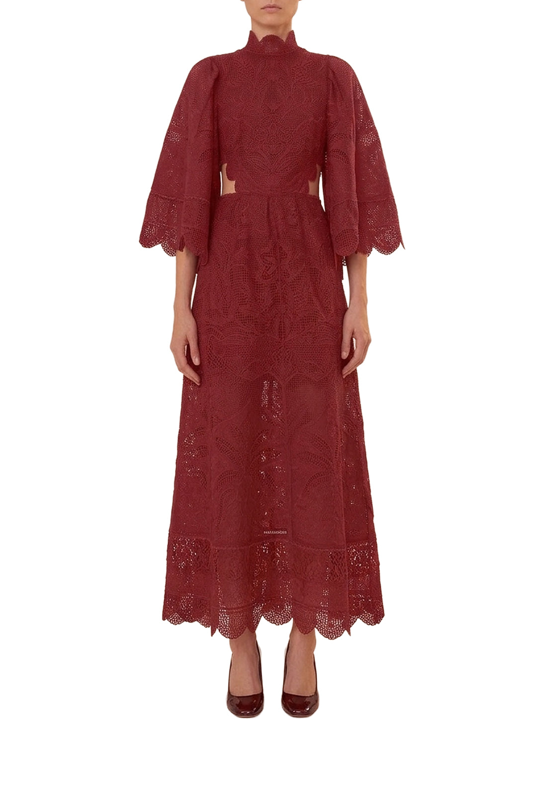 Robe midi Magenta en dentelle ajourée - Bordeaux