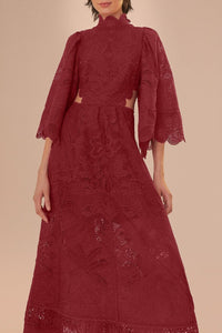 Robe midi Magenta en dentelle ajourée - Bordeaux