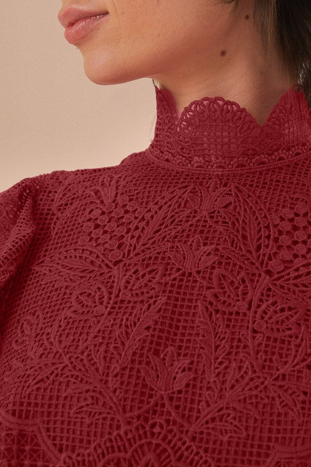 Robe midi Magenta en dentelle ajourée - Bordeaux