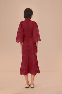 Robe midi Magenta en dentelle ajourée - Bordeaux