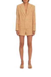 Combi-short ajustée à motif d'œillets en coton - Beige