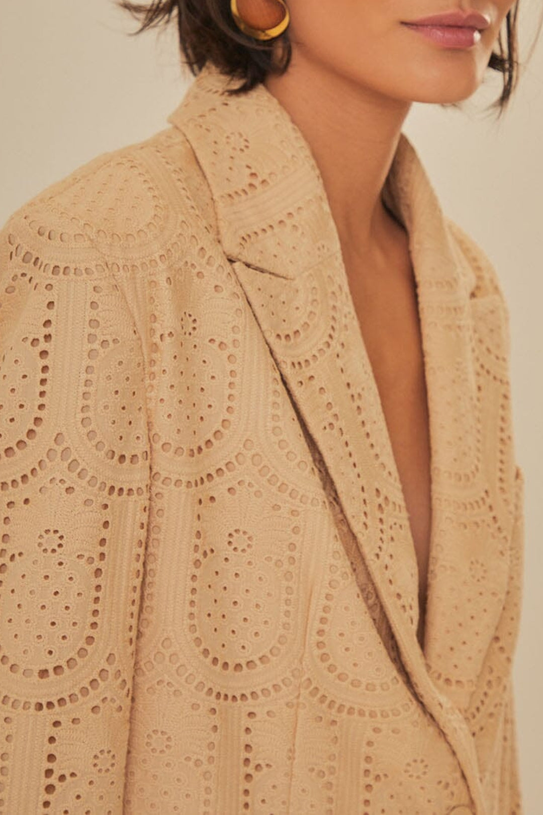 Combi-short ajustée à motif d'œillets en coton - Beige