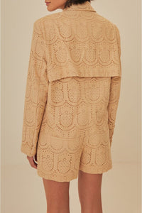 Combi-short ajustée à motif d'œillets en coton - Beige