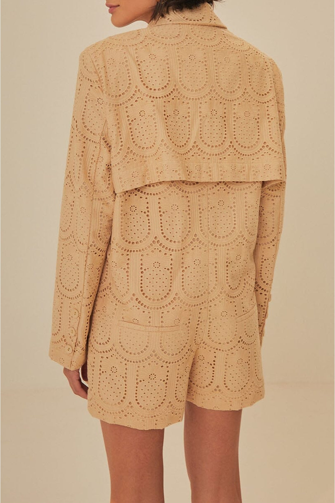Combi-short ajustée à motif d'œillets en coton - Beige