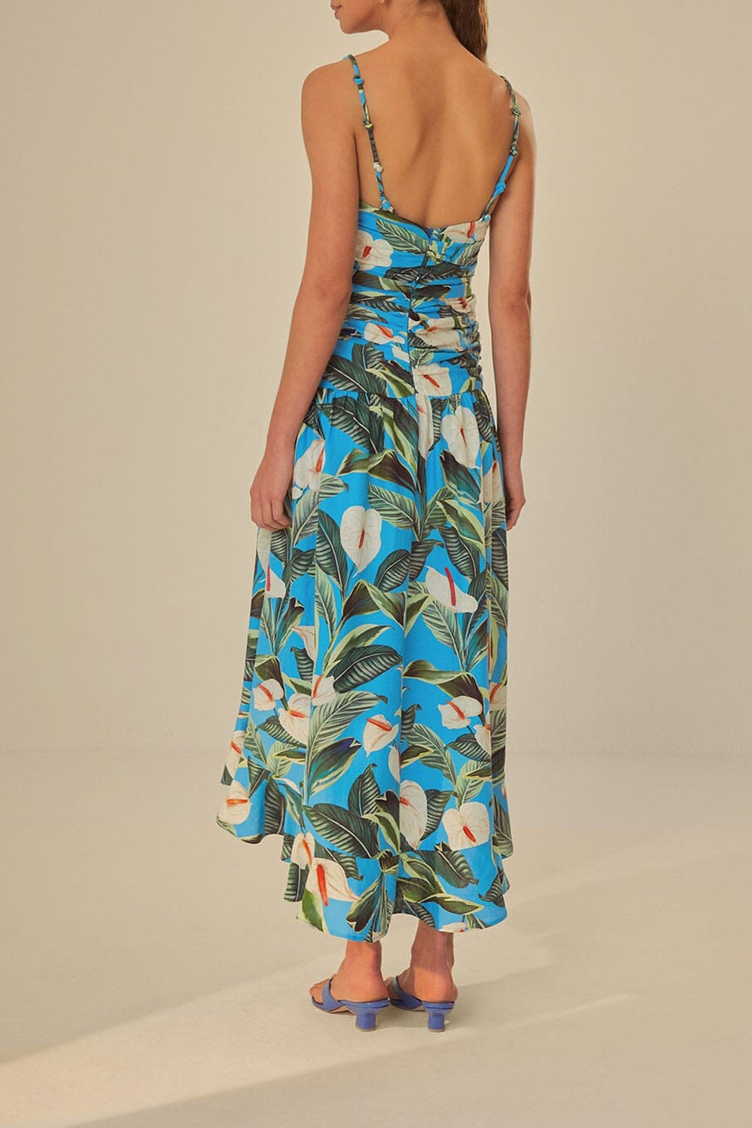 Robe longue croisée Jardin anthurium en lin - Bleu