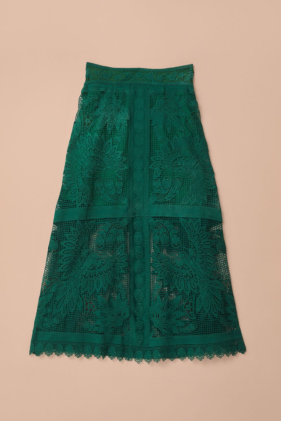 Jupe midi en dentelle à motif de toucan - Vert