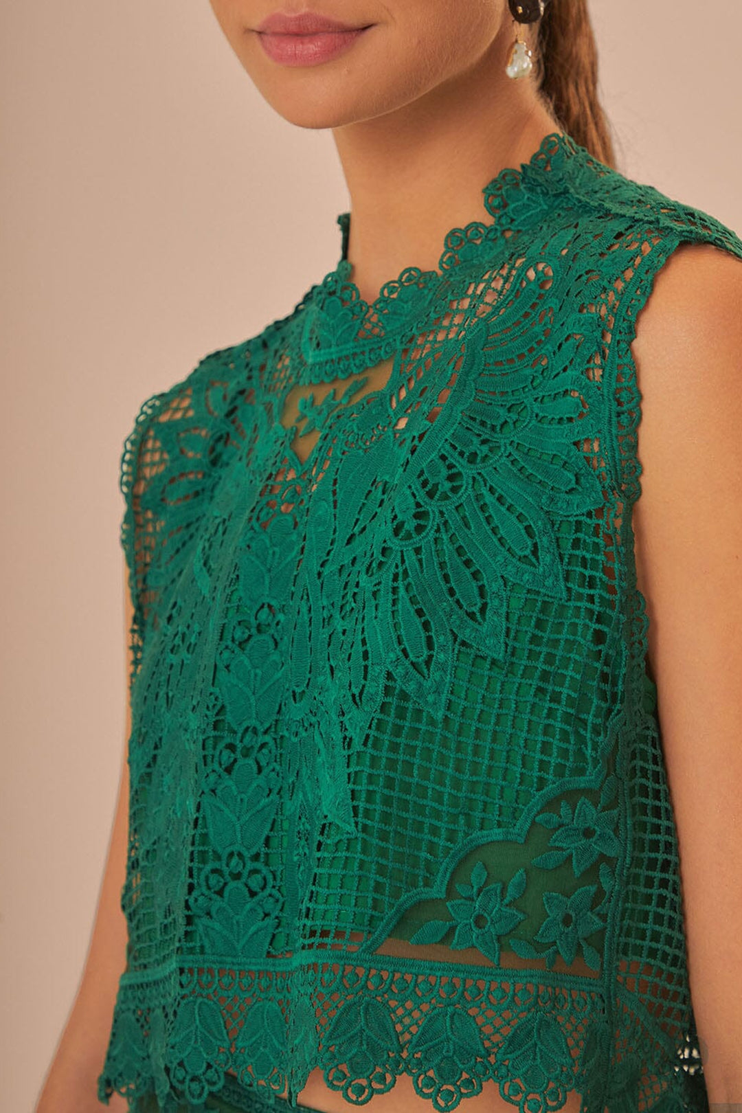 Top sans manches en dentelle - Vert