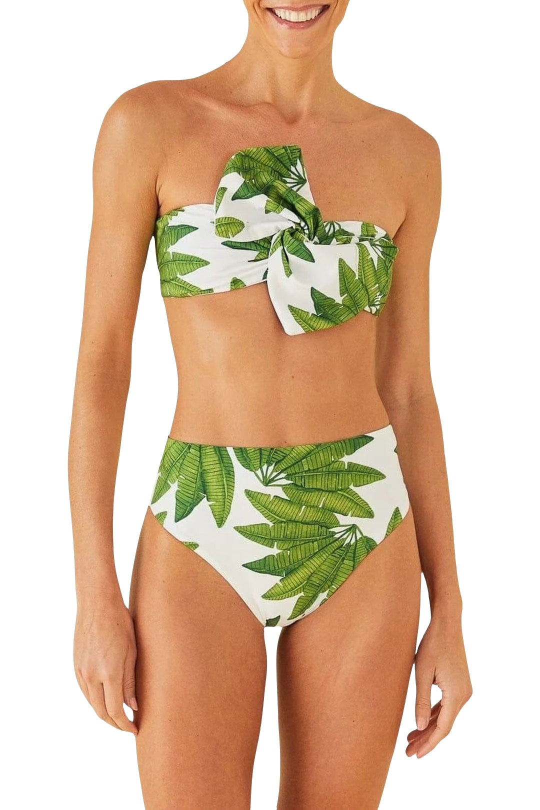 MEDIA OFF LINE_Bas de bikini taille haute Palm Fan - Vert