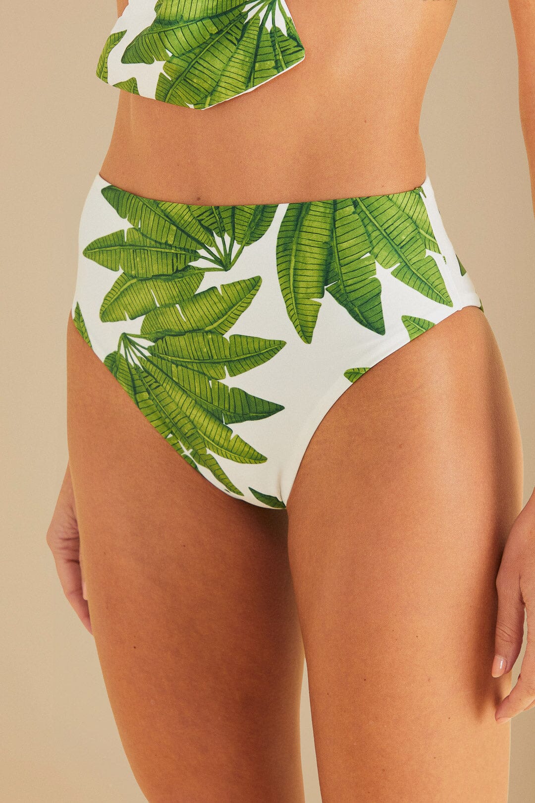 MEDIA OFF LINE_Bas de bikini taille haute Palm Fan - Vert