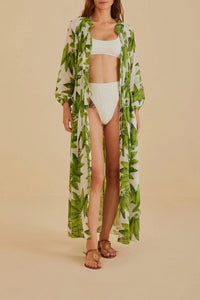 Robe longue Palm Fan en coton - Vert