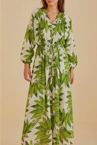 Robe longue Palm Fan en coton - Vert