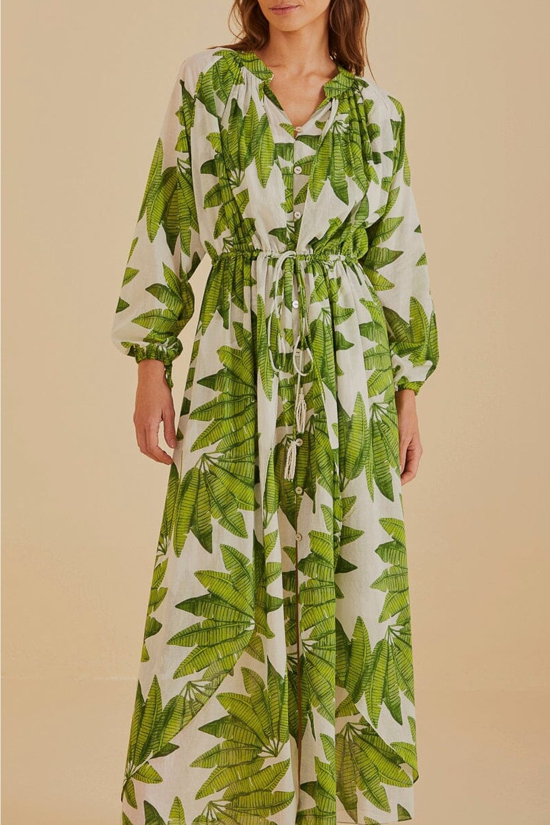 Robe longue Palm Fan en coton - Vert