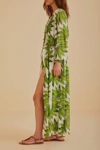 Robe longue Palm Fan en coton - Vert