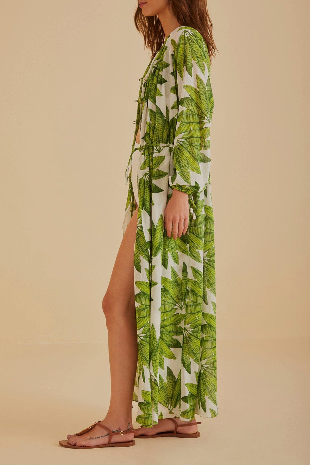 Robe longue Palm Fan en coton - Vert