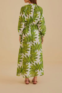 Robe longue Palm Fan en coton - Vert