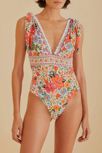 Bloom Garden one-piece swimming costume - Orange