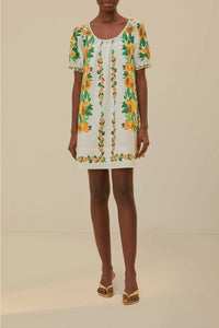 Robe courte Papaye à motif en coton - Blanc