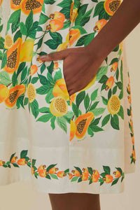 Robe courte Papaye à motif en coton - Blanc