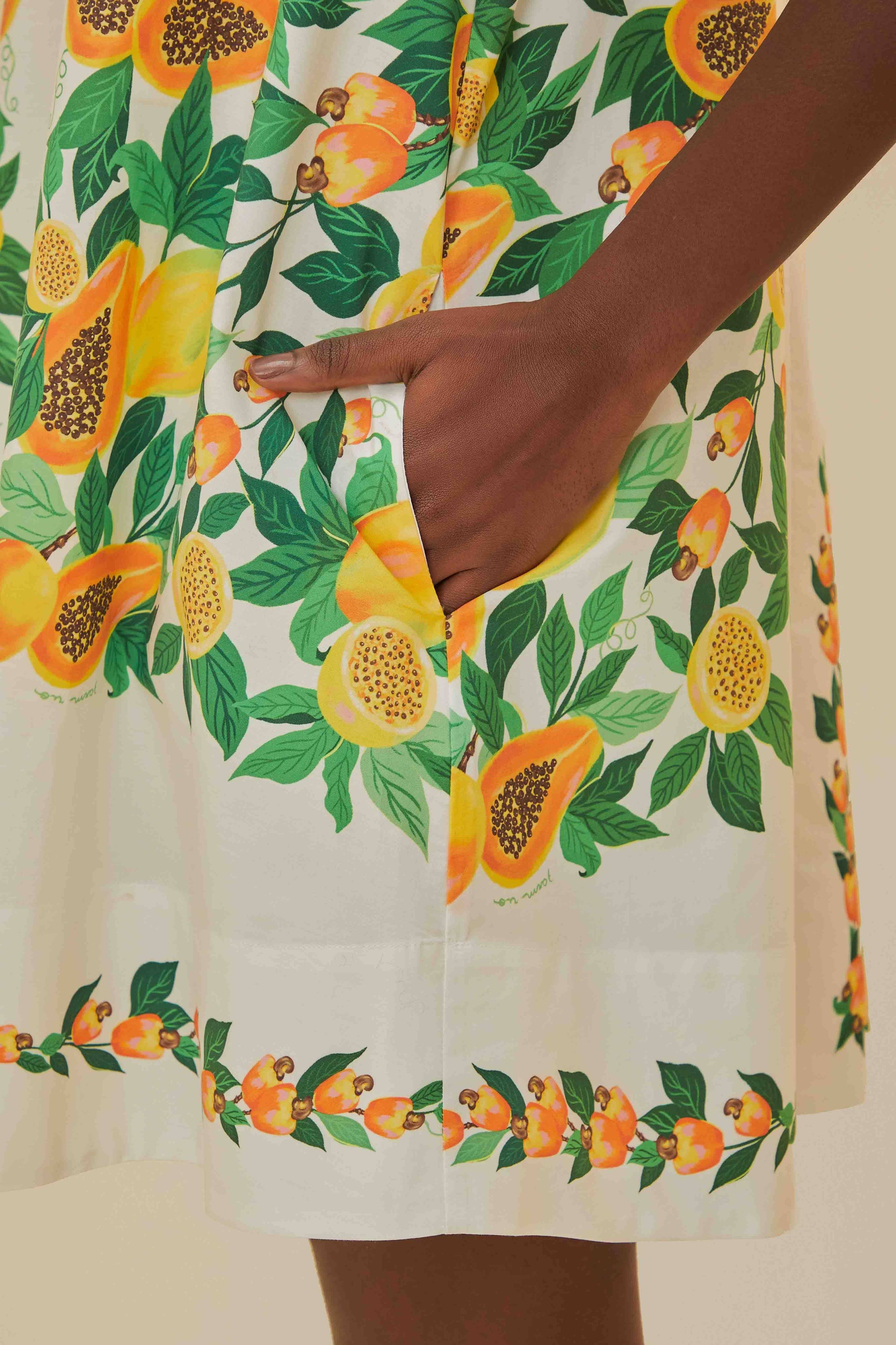 Robe courte Papaye à motif en coton - Blanc