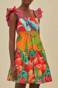 Robe courte Foliage en coton - Multicolore