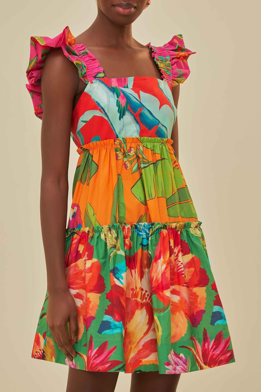 Robe courte Foliage en coton - Multicolore