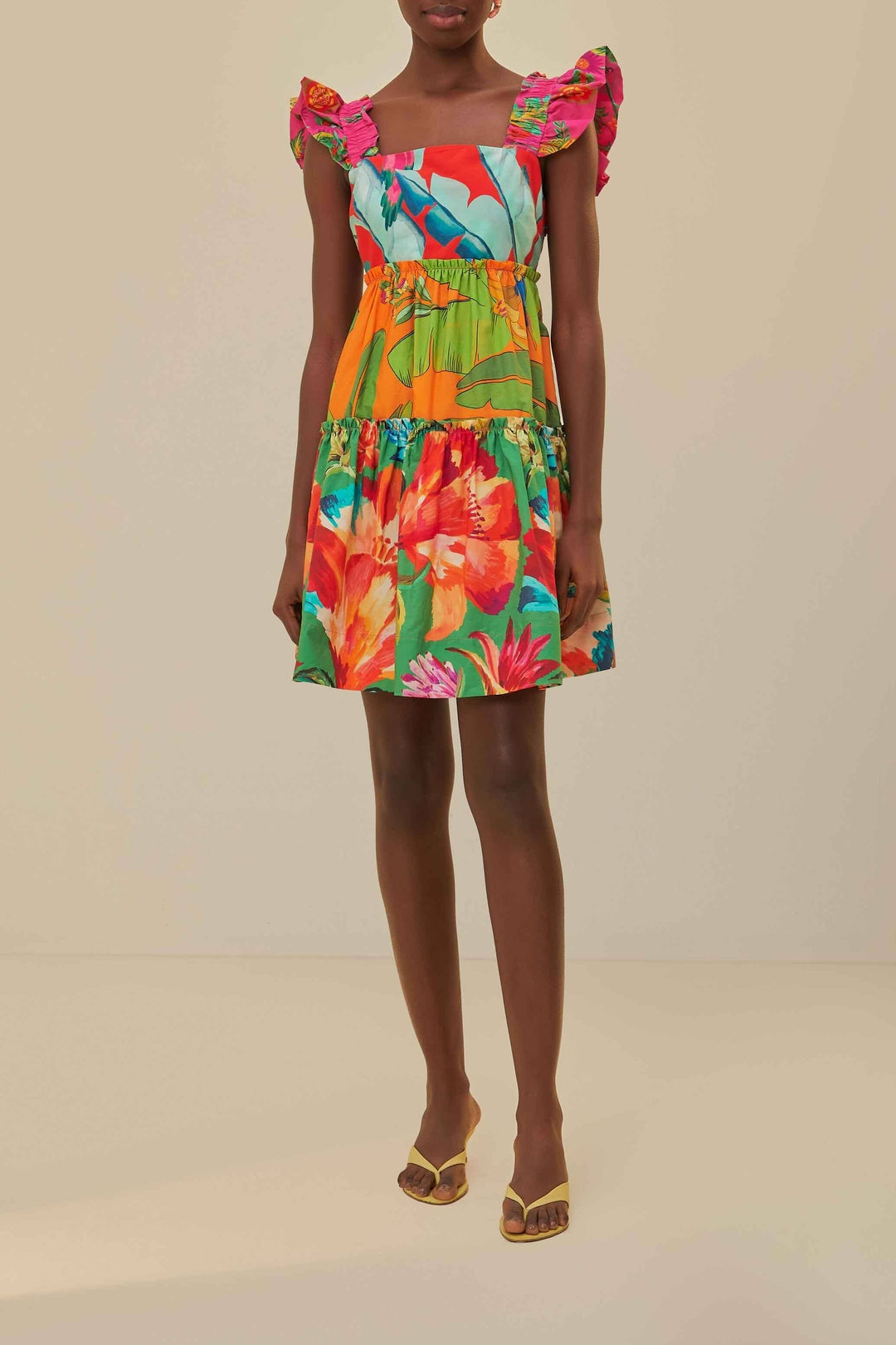 Robe courte Foliage en coton - Multicolore