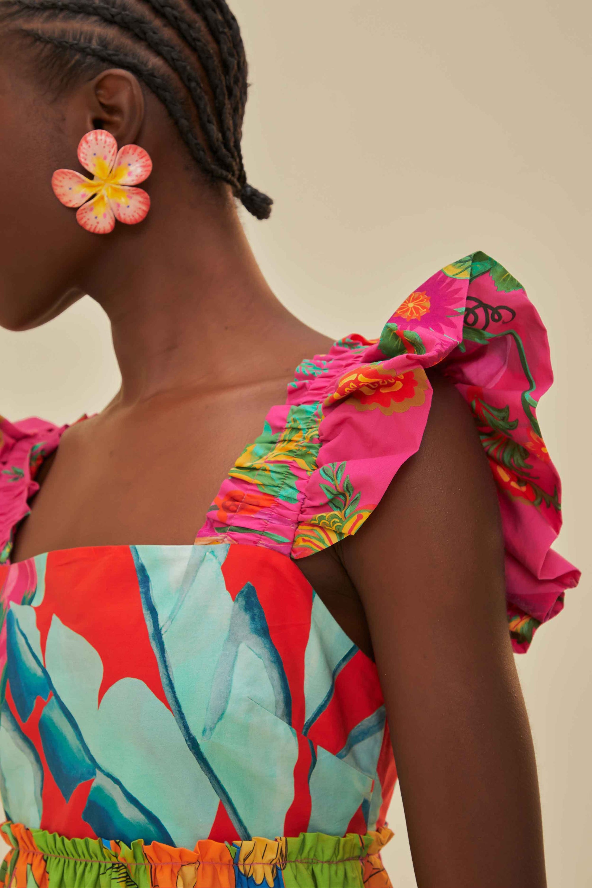 Robe courte Foliage en coton - Multicolore